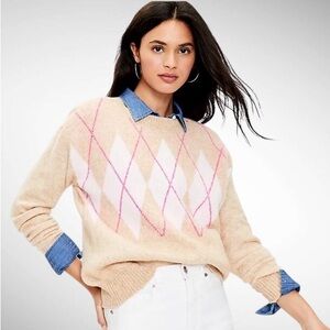 LOFT Argyle Knit Pullover Crewneck Long-Sleeve Sweater